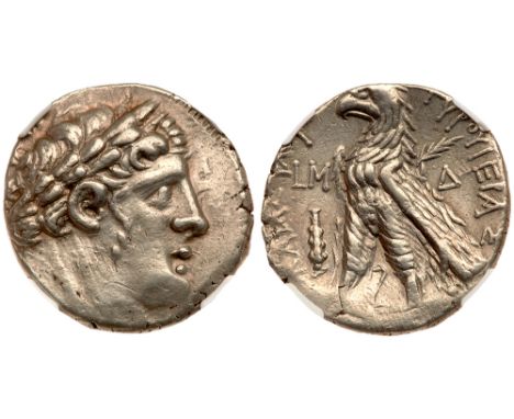 Phoenicia, Tyre. Silver Shekel &#40;14.39 g&#41;, ca. 126/5 BC-AD 65/6. CY 40 &#40;87/6 BC&#41;. Laureate bust of Melkart rig