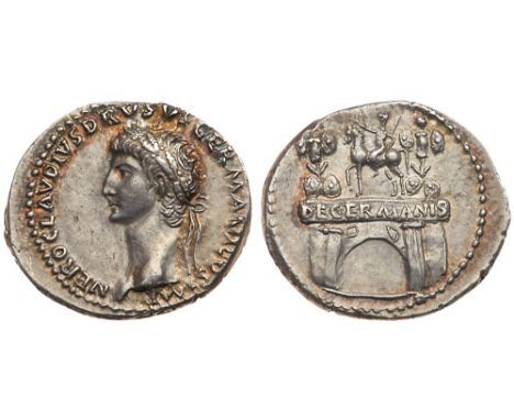 Nero Claudius Drusus. Silver Denarius &#40;3.80 g&#41;, AD 41-54. Rome, under Claudius, ca. AD 41-45. NERO CLAVDIVS DRVSVS GE