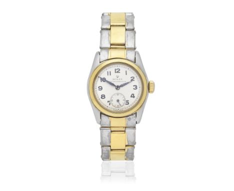 Rolex. A stainless steel and gold plated manual wind bracelet watchModel: Oyster SpeedkingReference: 5056Date: Circa 1940Move