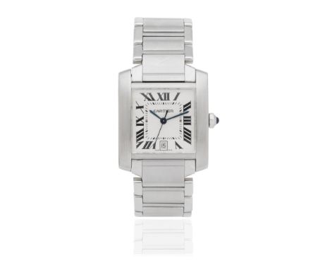 Cartier. A stainless steel automatic calendar bracelet watchModel: Tank FrançaiseReference: 2302Date: Circa 2000Movement: 20-