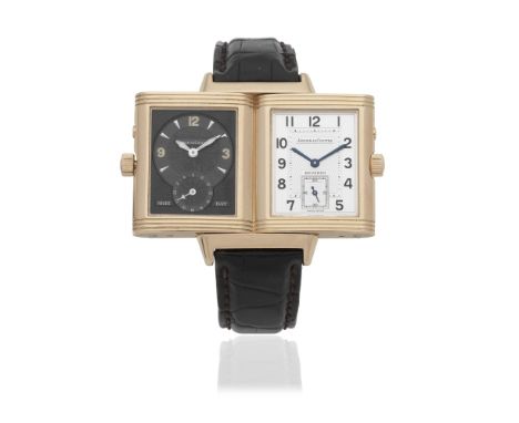 Jaeger-LeCoultre. A recently serviced 18K rose gold manual wind reversible rectangular wristwatchModel: Reverso Night &amp; D