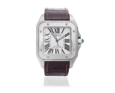 Cartier. A stainless steel automatic cushion form wristwatchModel: Santos 100Reference: 2656Date: Circa 2005Movement: 21-jewe