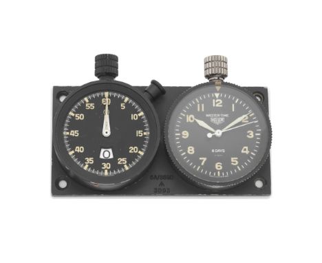 Heuer. A pair of chrome plated manual wind mounted dashboard timers issued to the RAF and later removed from a buccaneer in C