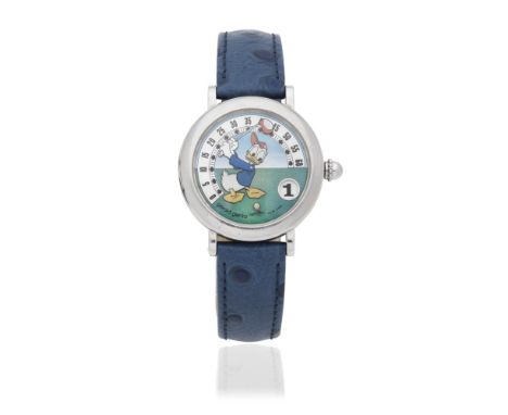 Gerald Genta. A stainless steel automatic jump hour wristwatch with Donald Duck retrograde minutes and mother of pearl dialMo