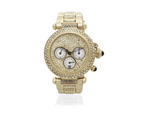 Cartier. An 18K gold automatic calendar chronograph bracelet watch with later set diamondsModel: Pasha de Cartier chronograph