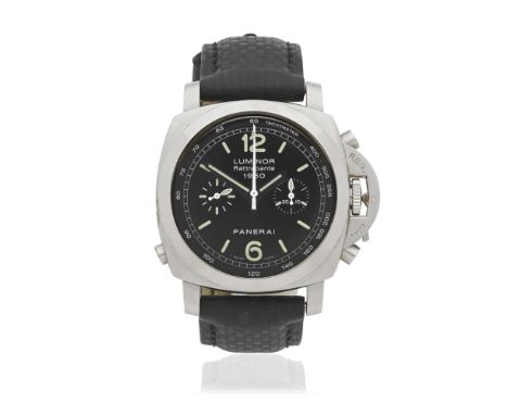 Panerai. A stainless steel automatic chronograph wristwatchModel: Luminor Rattrapante 1950, No.422/600Reference: PAM00213Date