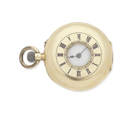 An 18K gold keyless wind half hunter pocket watch with gold chainsDate: Circa 1890Movement: Swiss lever, cut and compensated 