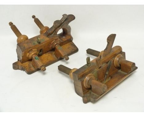 Antique Mathieson No 9 plough plane with boxwood stems and sash fillester plane, possibly beech with screw adjustment. both s