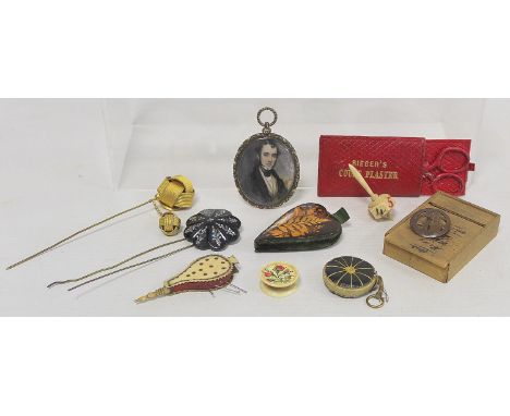 19th century portrait miniature of a gentleman, watercolour on ivory, in foliate gilt metal locket mount with sepia photograp