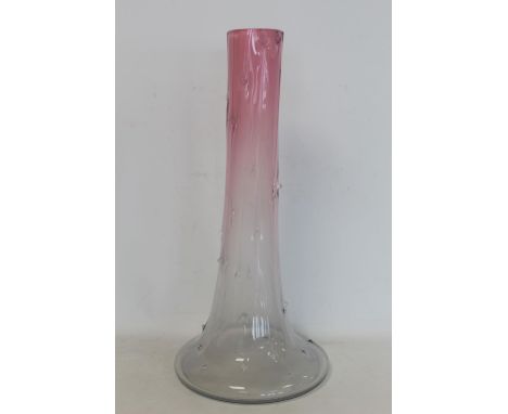 Large Art Nouveau pink glass vase of tapered form with stippled prunts, moulded base. 54cm high. 