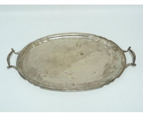 Silver twin-handled tray, Roberts &amp; Belk, Sheffield 1924, oval with shaped rim, 55cm wide over handles, approx total weig
