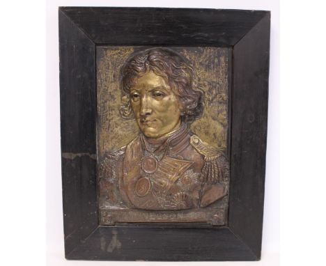 Antique copper repousse half portrait of Horatio Nelson made from the copper hull sheathing of HMS Victory, manufactured by T
