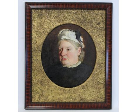 THOMAS BOWMAN GARVIE (British b.1859)"Jane Garvie b.1832. d.1886 - Portrait of My Mother".Oil on canvas laid on board.27.5cm 