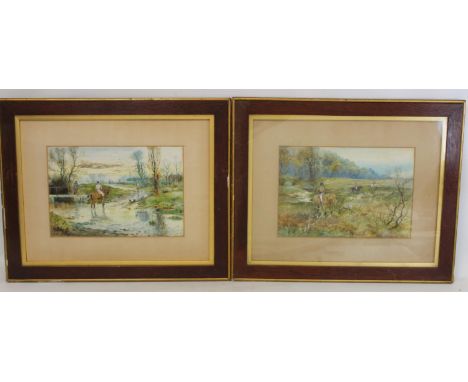 ARTHUR WILLETT (British 1857-1918)Hunting Scenes - a pair.Watercolour heightened with white.Each 22cm x 32cm.Both signed. (2)