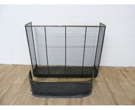 Victorian mesh fireguard with brass top rail, 92cm wide and a similar mesh fender.&nbsp; (2).