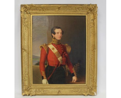 VICTORIAN SCHOOLPortait of an Officer, Lieutenant and Adjutant Charles (Gerald?) Poole, 1st Royal Scots.Oil on canvas, re-lin