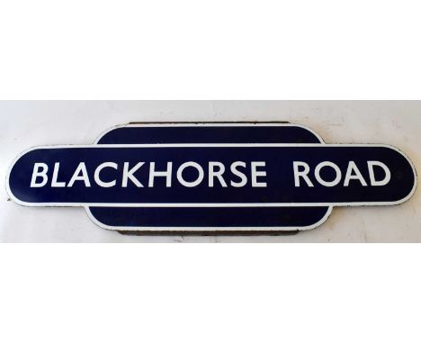 RAILWAYANA; blue enamel totem 'Blackhorse Road, 25.5 x 91cm.