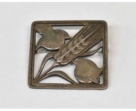 ARNO MALINOWSKI FOR GEORG JENSEN; a sterling silver birds and wheatsheaf brooch, design no.250, approx 19.3g.