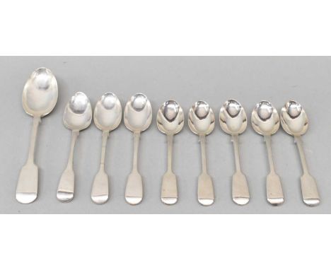 HENRY JOHN LIAS &amp; HENRY HENRY JOHN LIAS; a set of five early Victorian hallmarked silver fiddle pattern teaspoons, London