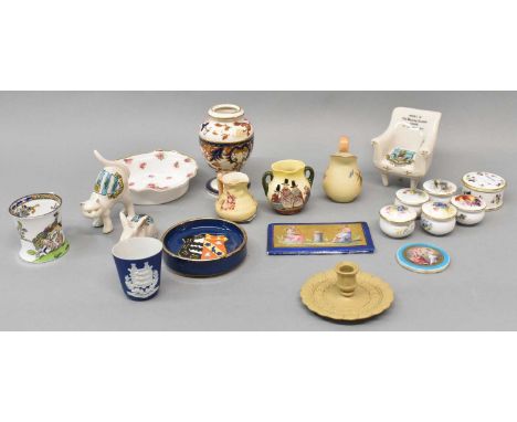 ROYAL WORCESTER; five miniature white glazed pots and covers, two Royal Worcester pieces of blush ivory, and various pieces o