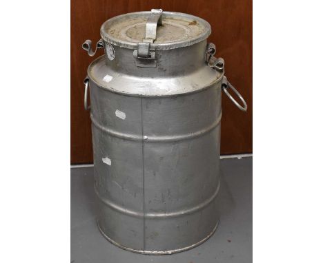 RAILWAYANA; a silver painted cylindrical milk churn, height 55cm