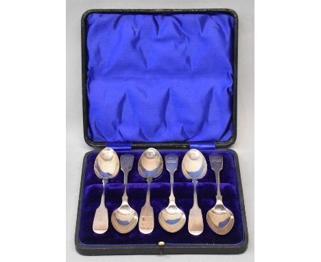 JOHN ROUND &amp; SONS LTD; a set of six Victorian hallmarked silver teaspoons, Sheffield 1908, cased, approx 3.54ozt/110g.