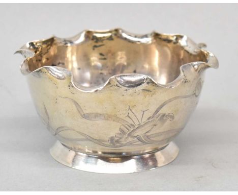 A late 19th century Russian silver bowl with crimped rim, possible Mikhail Fyodorovich Sokolov, Moscow, with engraved initial