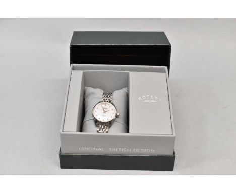 ROTARY; a lady's 'Ultra Slim' wristwatch with silver coloured bracelet and Windsor diamonds, in original box.