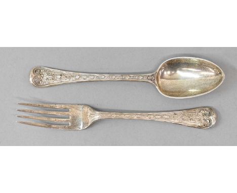 GEORGE ALDWINCKLE; a Victorian hallmarked silver fork and matching spoon, London 1867 and 1868, approx 3.50ozt/109g.