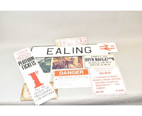 A collection of ten predominantly reproduction railway related signs including enamel examples.