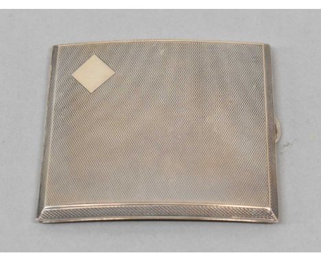 MAPPIN &amp; WEBB; a George V hallmarked silver cigarette case of rectangular form with engine turned detail and vacant lozen