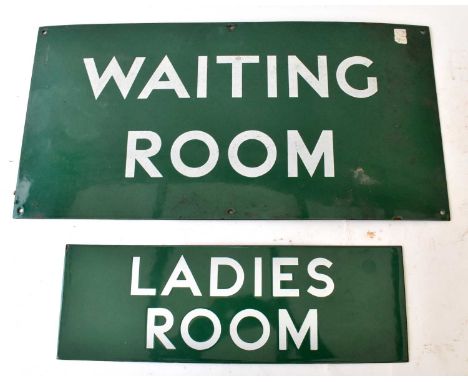 RAILWAYANA; Southern Railway enamel sign 'Waiting Room', 30.5 x 61cm, and 'Ladies Room', 13 x 45.5cm, both stamped verso Mead