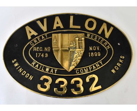 RAILWAYANA; engine plate, Great Western Railway Company, Avalon 3332, brass, stamped D.G. Owen, 44 x 65cm.
