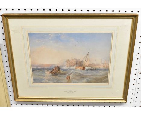 FOLLOWER OF CLARKSON STANFIELD (1793-1867); watercolour, stormy shipping scene, bears signature and date lower right, 24.5 x 