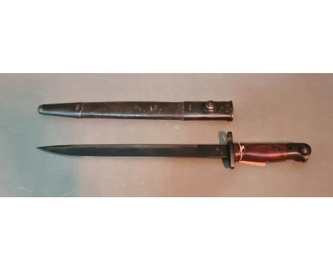 A WW2 short magazine Lee Enfield bayonet, 16 3/4" long, with scabbard, blade stamped N.W.R. 