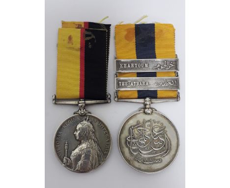 Sudan campaign 1896-1897 pair awarded to private A Boulton 1st Royal Warwick Regiment comprising a Queen's Sudan medal '4184.