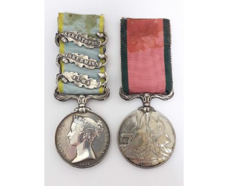 Crimea 1854-1856 pair awarded to William Lane 1st Battalion 1st Foot Royals, comprising British Crimea medal, stamped '3065. 