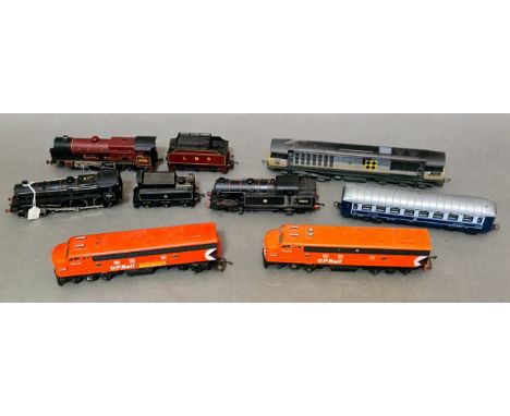 A collection of Hornby, Lima and Tri-ang locos and a Mainline loco with wagon. 