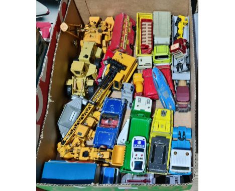 A box of various die-cast toys to include Corgi, Dinky, Majorette, Matchbox, etc. 