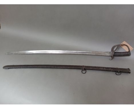 An early 19th century cavalry sabre, 40" long, with metal scabbard. 