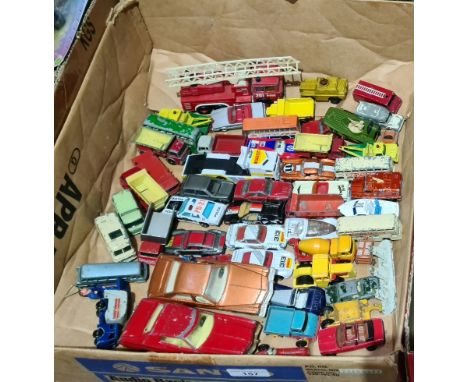 A box of die-cast model toys to include Corgi, Lesney, Matchbox, etc. 