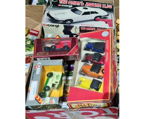 A box of die-cast model toys to include Matchbox, Corgi, etc. 