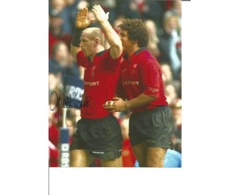 Rugby Union Gareth Thomas 10x8 Signed Colour Photo Pictured Celebrating While Playing For Wales. Good Condition. All autograp
