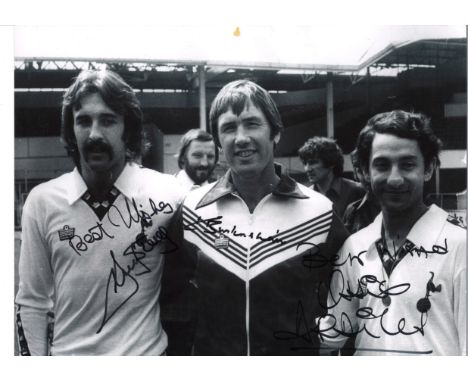 Ricky Villa, Ardiles and Keith Burkinshaw Tottenham Signed 16 x 12 inch football photo. Good Condition. All autographs are ge