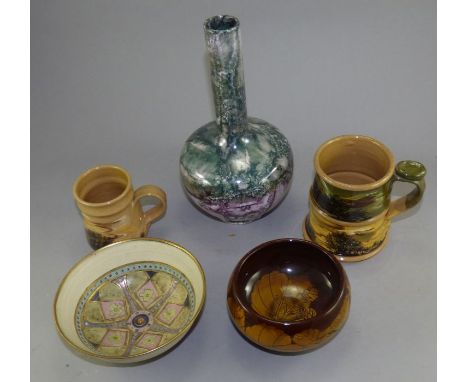 Group of studio pottery , Bowl by Bernhard Forester 16cm diameter , 2 Boscastle pottery mugs , 1 signed Irving , 13cm and 9.5