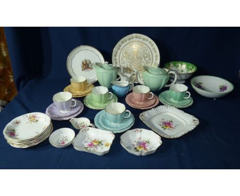 A collection of mixed ceramics , including 2 1977 Queen Elizabeth 2nd plates  , a part Royal Crown Derby tea service , set of