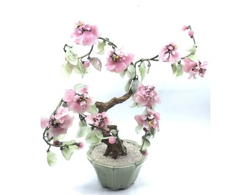 A mid 20th century tree with jade flowers 42cm high&nbsp;