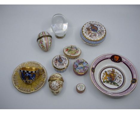 Various fine bone china and enamel miniature boxes, an Aynsley Diamond Jubilee Commemorative dish, a Jubilee bowl and cover f