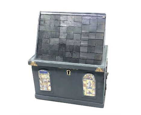 A novelty tea caddy in the form of a chapel, one hinge loose, the interior A/F 27cm high