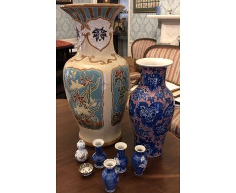 A collection of asian ceramic vases, of varying sizes, the largest 52cm high (8)